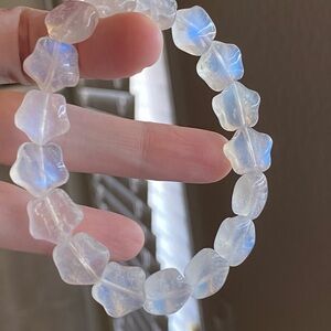 Moonstone Bracelet Blue Flash Square Beads Stretch Bracelet Fits 18cm